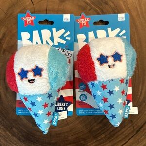 2 Bark Box Liberty Cone dog toys